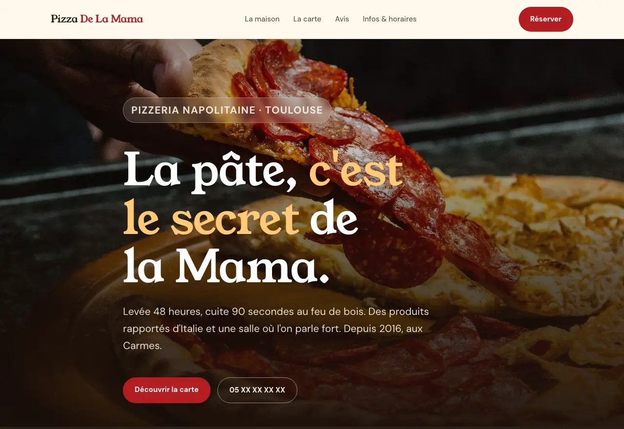 Aperçu du site démo Pizza De La Mama
